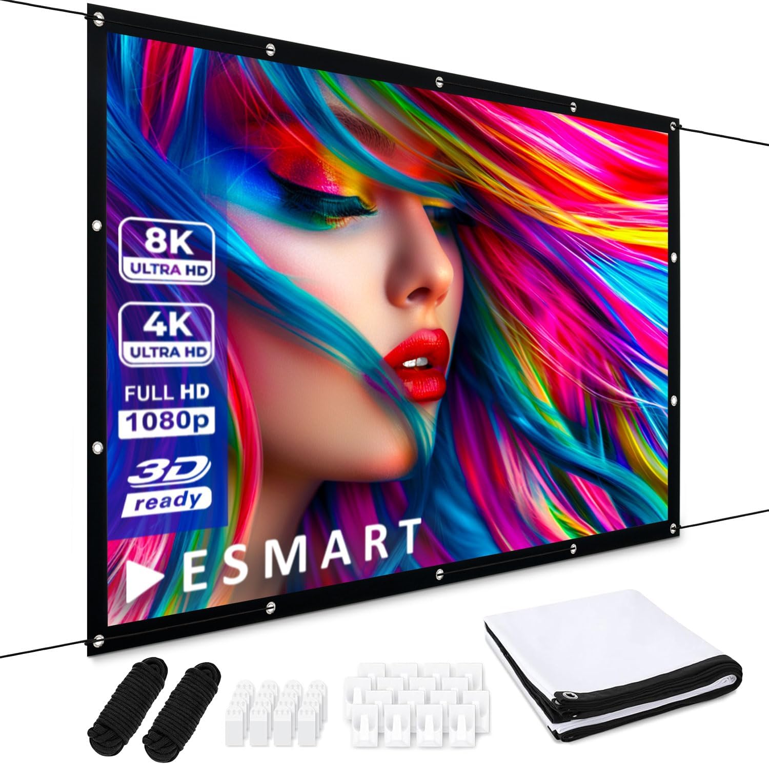 ESMART Spann-Leinwand Flex [Größenauswahl] 266 x 149 cm (120") 16:9 | Heimkino Beamer Projektionsleinwand Outdoor Leinwand LCD LED