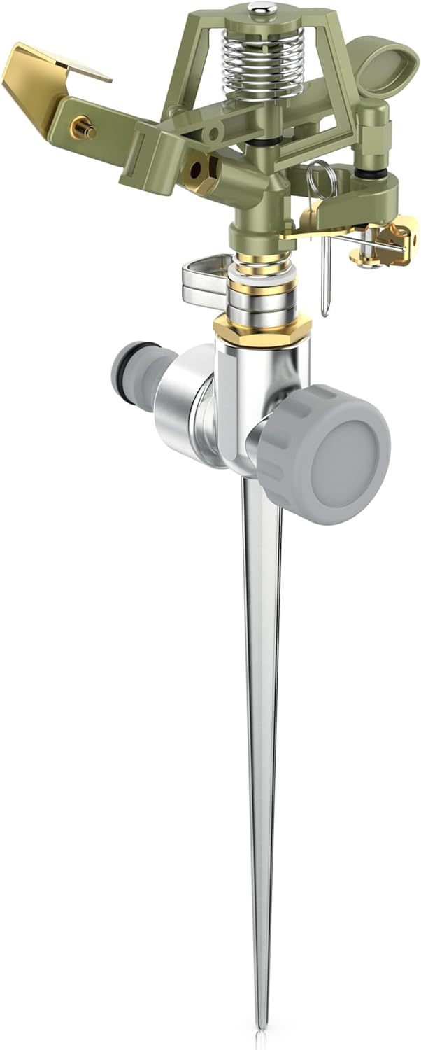 Brandson - 360 Grad Impulsregner aus Metall - 3/4 Zoll Rasensprenger rotierend - Gartensprinkler Intervall Impulsregner - hohe Reichweite – Adapter Sc