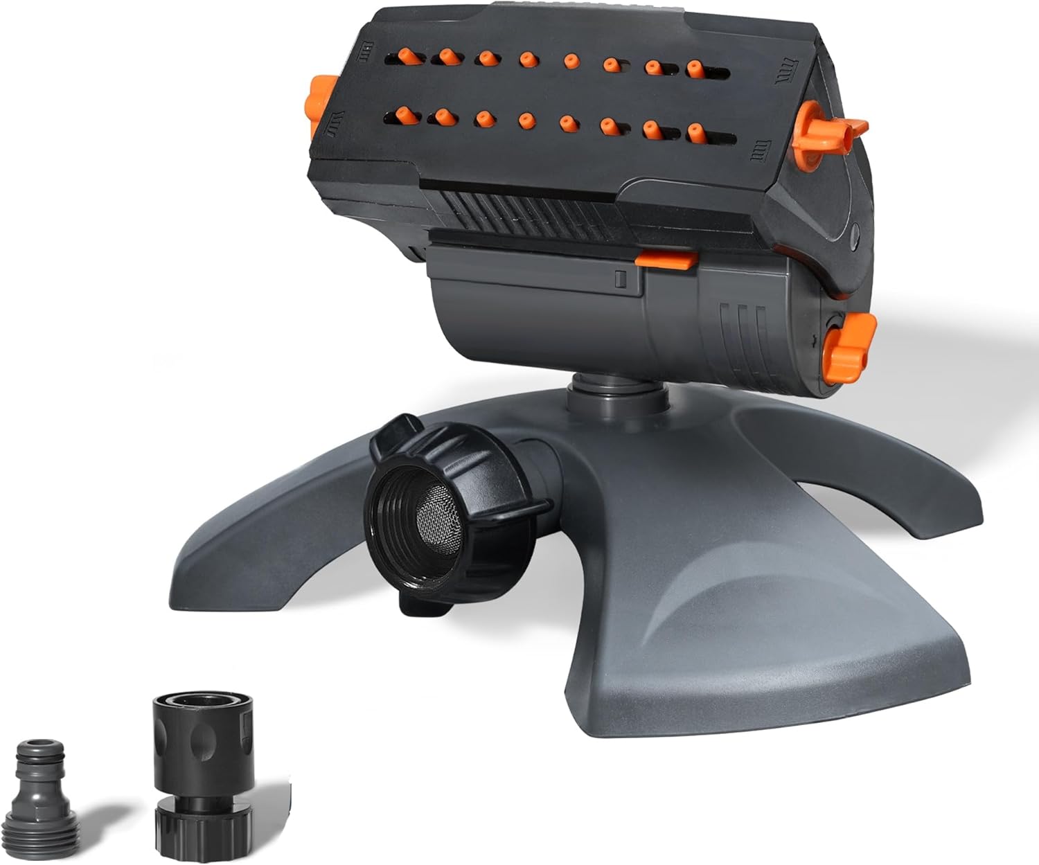 Diivoo Mini Turbo Oszillierender Rasensprenger 16 Düsen, Gartensprinkler mit Schnellanschluss und Großer Basis, Wassersprinkler Einstellbare Breite, R