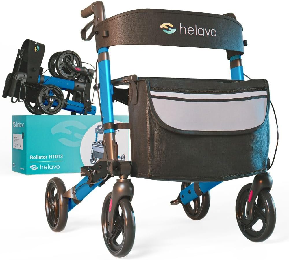 Helavo faltbarer Rollator mit Sitz - Leichtgewichtrollator für Senioren aus Aluminium für Drinnen &amp; Draußen - Kompakt klappbar, höhenverstellbar, 