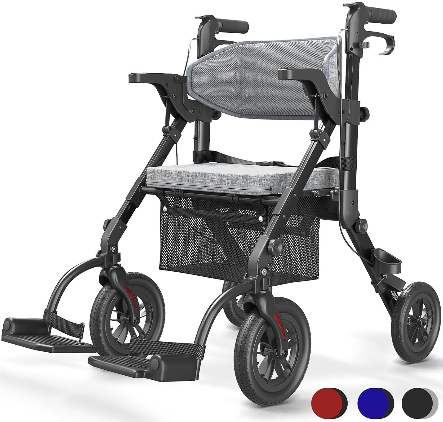VOCIC 2 in 1 Rollstuhl Rollator Faltbar und Leicht mit Sitz,Outdoor Gummireifen 