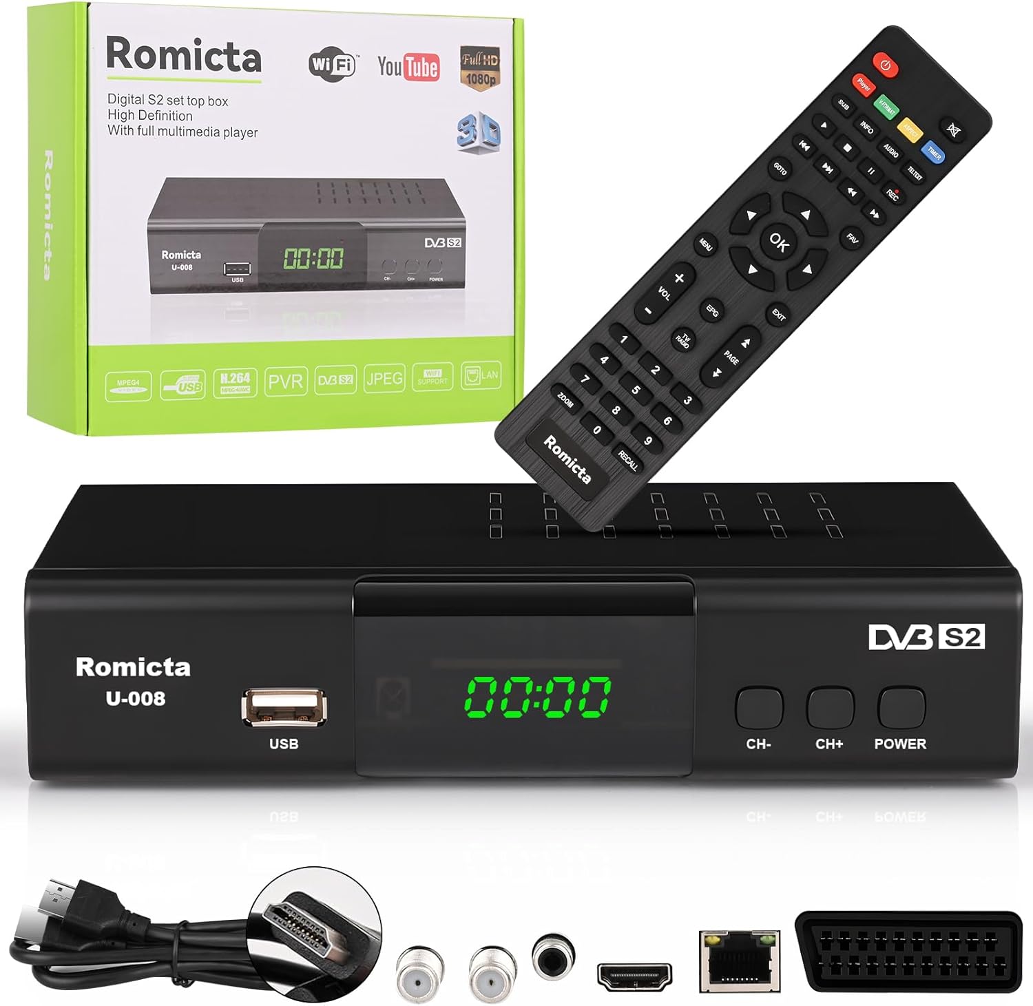 HD Receiver für Satelliten, Sat Receiver mit HDMI, DVB-S/S2, PVR, EPG, SCART, LA