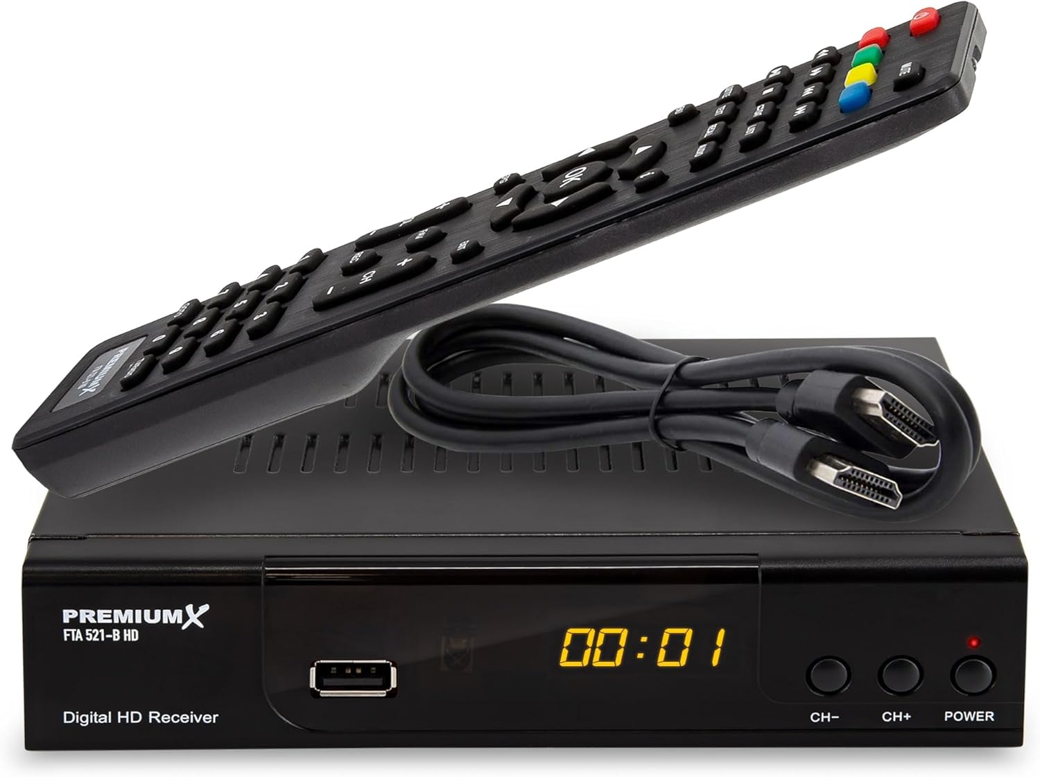 PremiumX Satelliten-Receiver HD 521 B FTA Digital SAT TV-Receiver DVB-S2 FullHD 