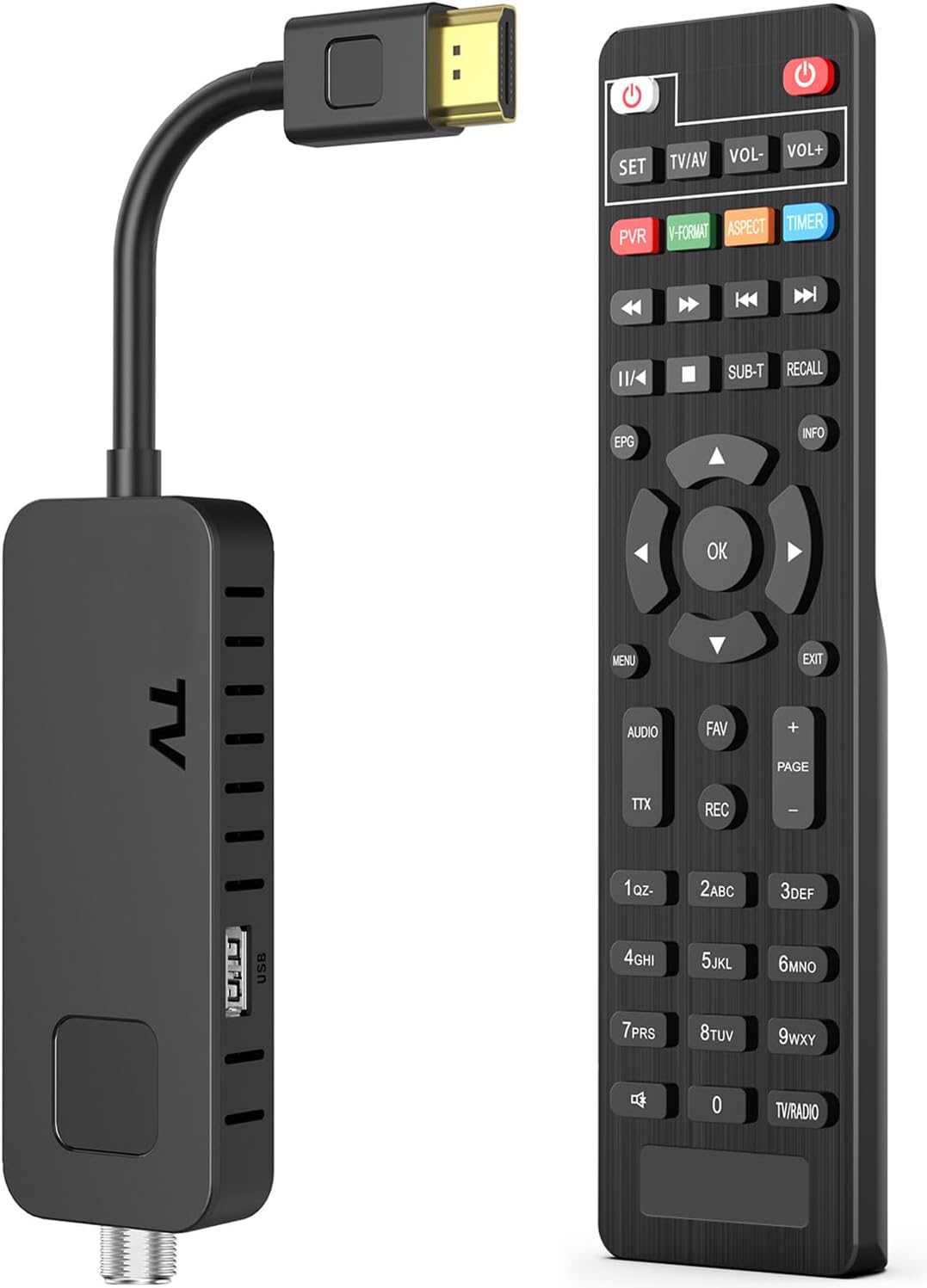 Dcolor DVB-S/S2 Sat Receiver - HDMI Full-HD 1080P Satelliten Receiver TV Stick [Versteckt Hinter TV] - USB2.0 Media Player und PVR-Rekorder [2in1 Fern