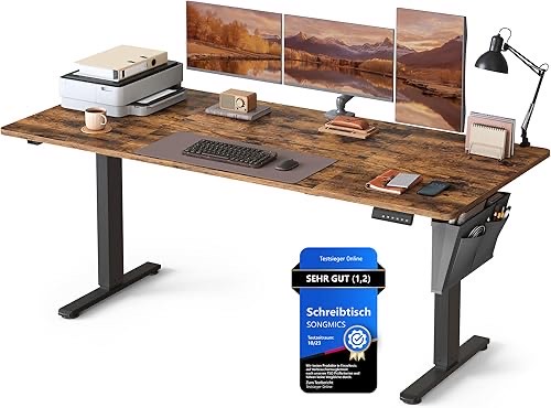SONGMICS Höhenverstellbarer Schreibtisch elektrisch, 180 x 80 cm, stufenlos verstellbar, Memory-Funktion mit 4 Höhen, vi