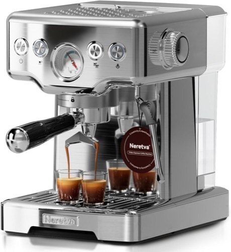 Neretva Siebträgermaschine, Sichtbares Manometer Espressomaschine Edelstahl Professionellem 15 Bar Siebträger Kaffeemasc