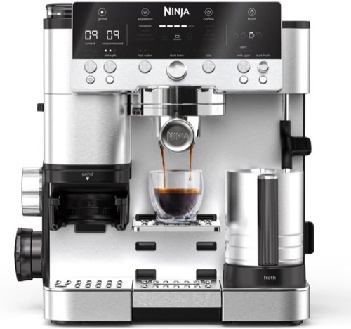 Ninja Luxe Premier 3-in-1-Kaffeemaschine mit Mahlwerk und Aufschäumer für Latte, Cappuccino, Cold Brew & Espresso, einfa