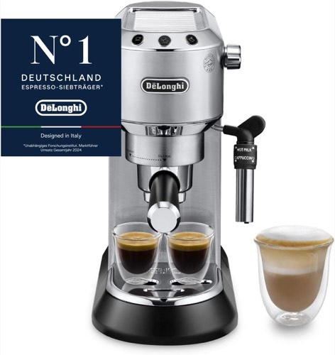 De'Longhi Dedica Style - Perfetto Kompakte Siebträgermaschine Espressomaschine mit Tasten, manuellem Milchaufschäumer fü