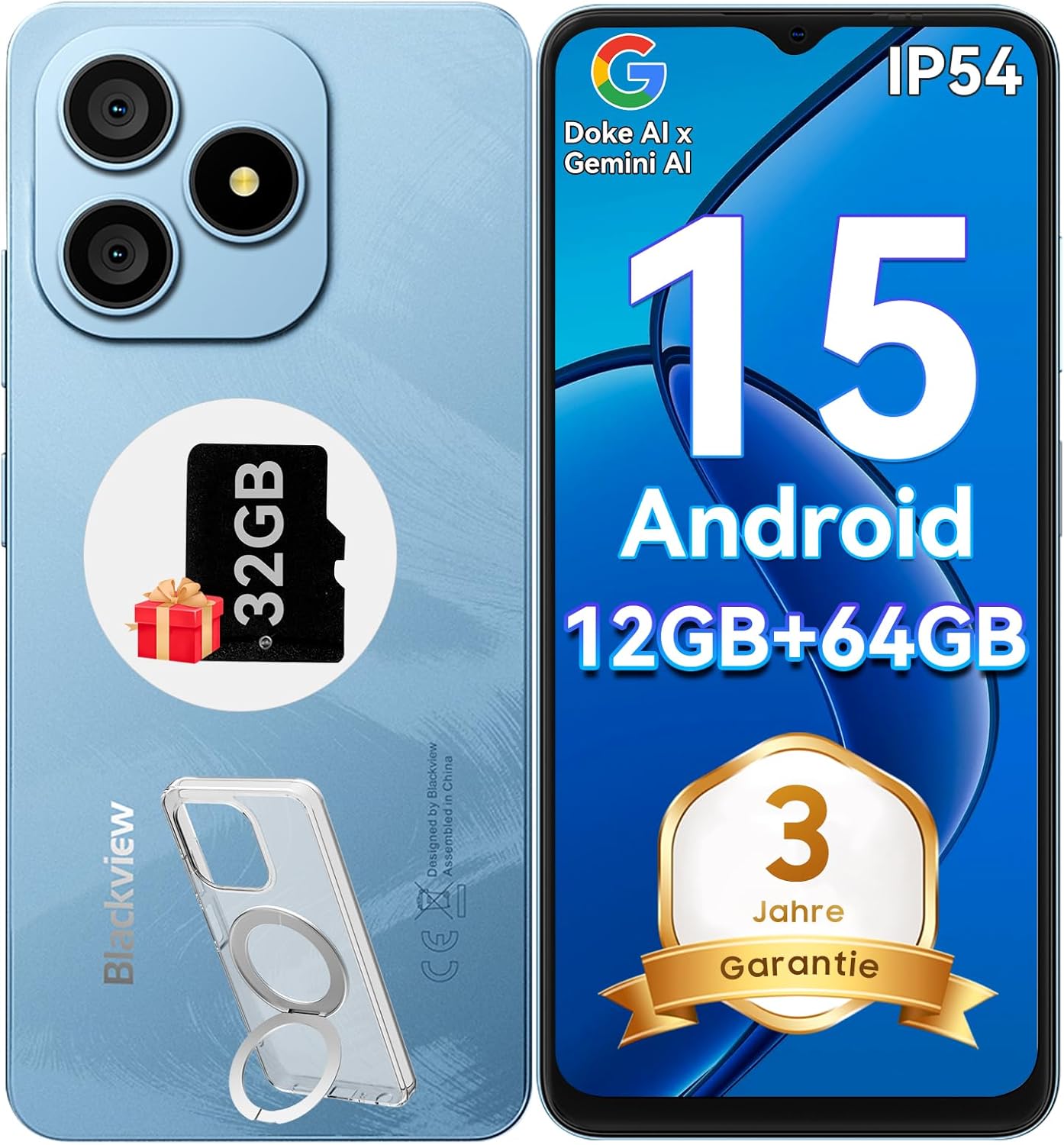 Blackview Wave 9C Handy Ohne Vertrag Günstig 12GB+64GB/2TB TF, IP54 6.56" An