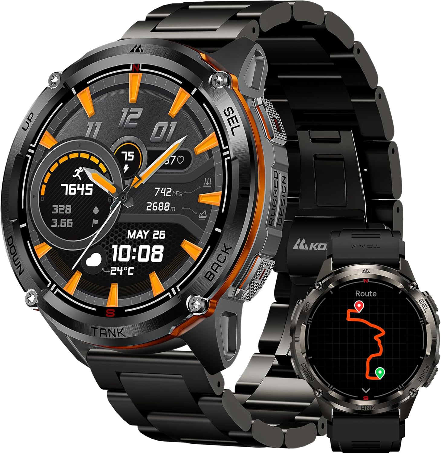 KOSPET Tank Ultra 2 Smartwatch Herren mit GPS, Extra-große Batterie, 50M &amp; IP69K wasserdicht, Edelstahl Gehäuse robuste Smartwatch Damen Bluetooth