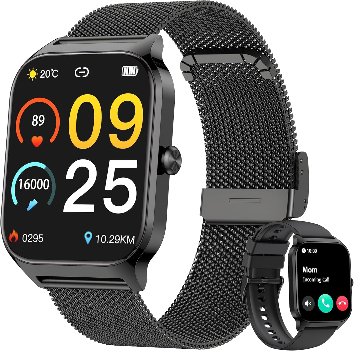 KALINCO Smartwatch Herren Damen, Blutdruckuhr mit Bluetooth-Telefonie, AI Fitness Tracker mit Herzfrequenz SpO2 Stress, 100+ Sportmodi Fitnessuhr,Welt