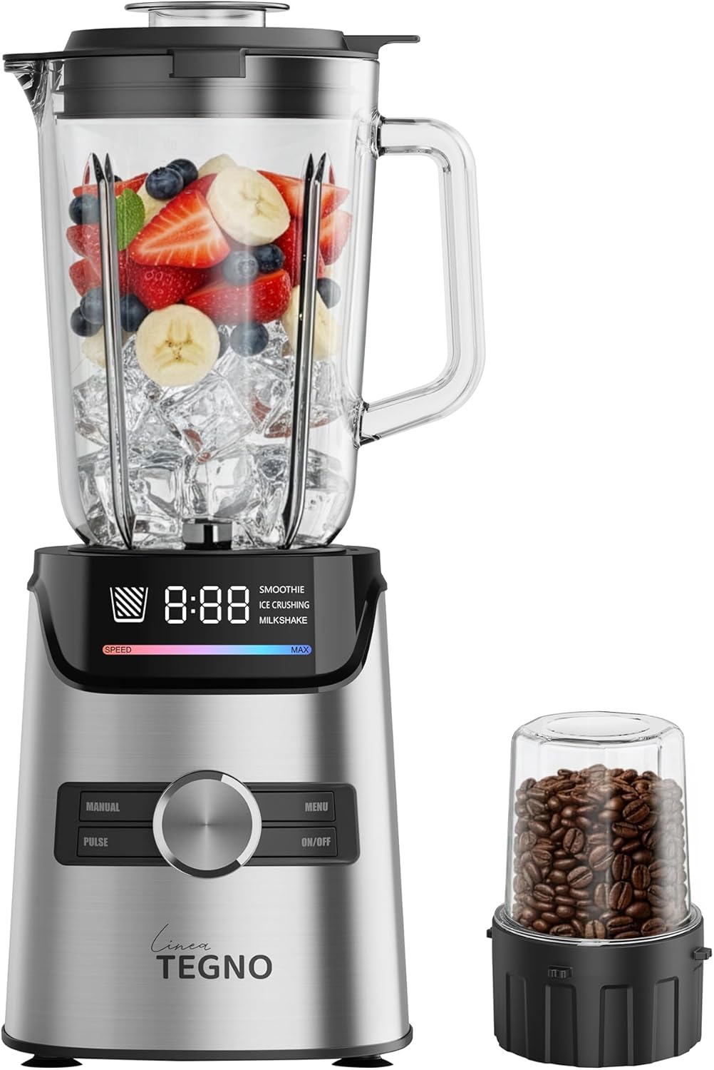 Power Blender - Linea Tegno – Profi Standmixer &amp; Smoothie Maker – 1400W Hochleistungsmixer mit 1,7L Glasbehälter, LED-Display &amp; 250ml Kaffeemü
