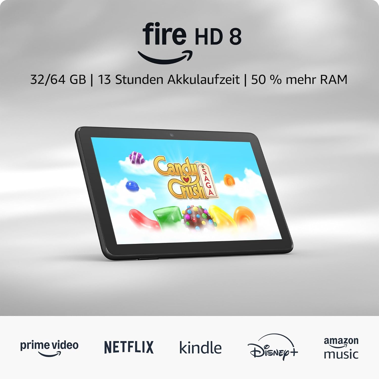 Amazon Fire HD 8-Tablet (Neueste Generation), 8-Zoll-HD-Bildschirm, 3 GB RAM, 32 GB Speicher, für Unterhaltung unterwegs, schwarz (2024) – mit Werbung