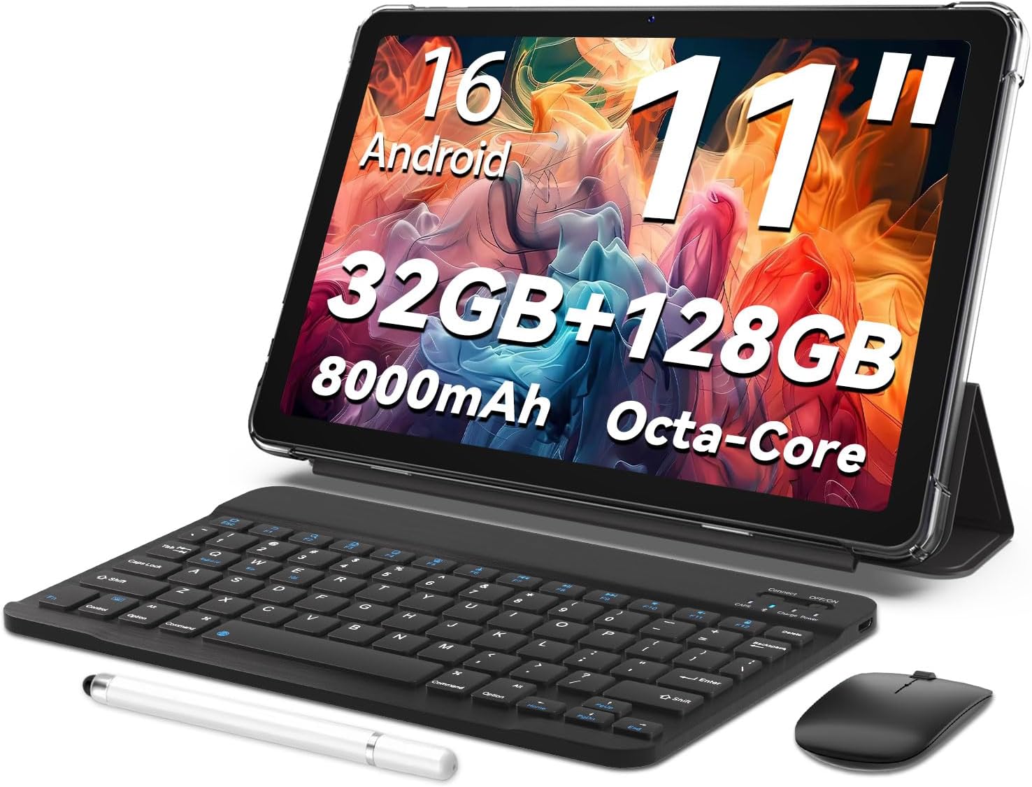 Android 16 Tablet, 11inch Tablet, 32GB+128GB 1 TB erweiterbar, Produktivitäts-Bundle mit Tastaturhülle, Eingabestift, Octa-Core Prozessor, Dual-Kamera