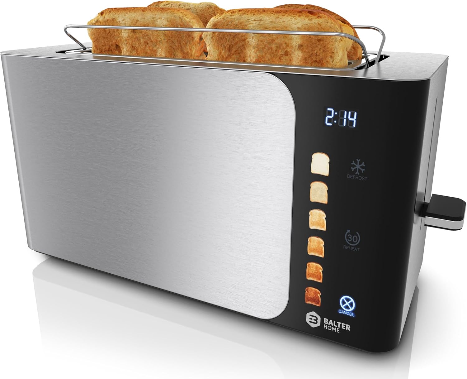 Balter Toaster 4 Scheiben, Touch Bedienung, Langschlitz, Edelstahl, Brötchenaufs