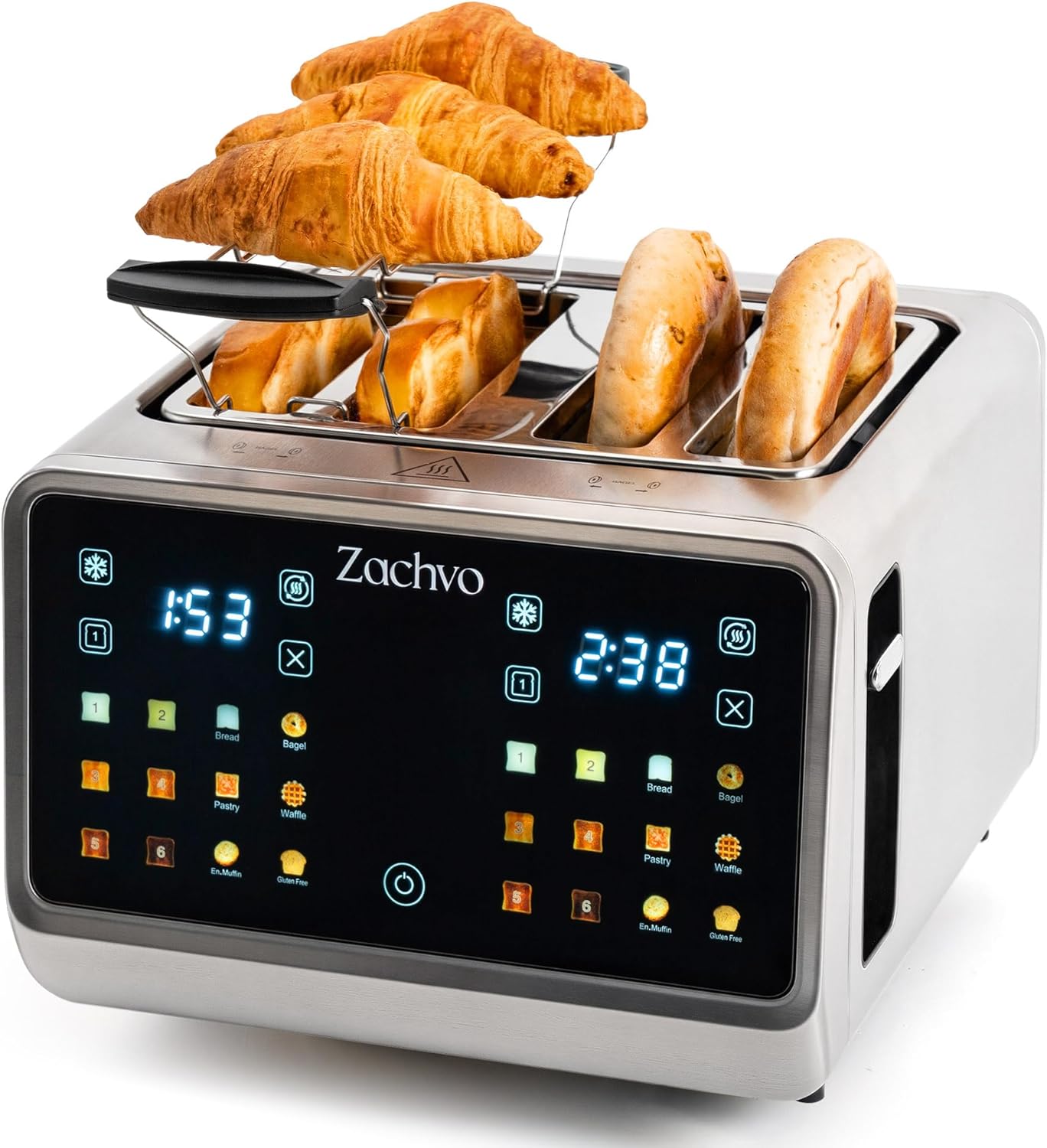 Toaster 4 Scheiben Edelstahl mit Touchscreen & LED Countdown, 2 unabhängige 