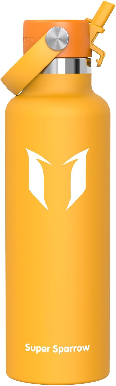 Super Sparrow Trinkflasche Edelstahl - Thermobecher - 350ml, 500ml, 750ml, 1L, 1.2L - FlipFlow Trinkflaschen mit Strohhalm - BPA-Frei Thermoskanne, Th
