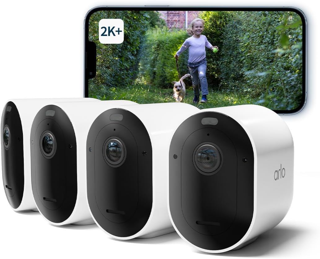 Arlo Pro 5 Überwachungskamera Aussen WLAN, 2K+ HDR Video, Kabellos, Verbesserte Farbnachtsicht, 160° Blickwinkel, Spotlight, 2-Wege Audio, Alarm Siren
