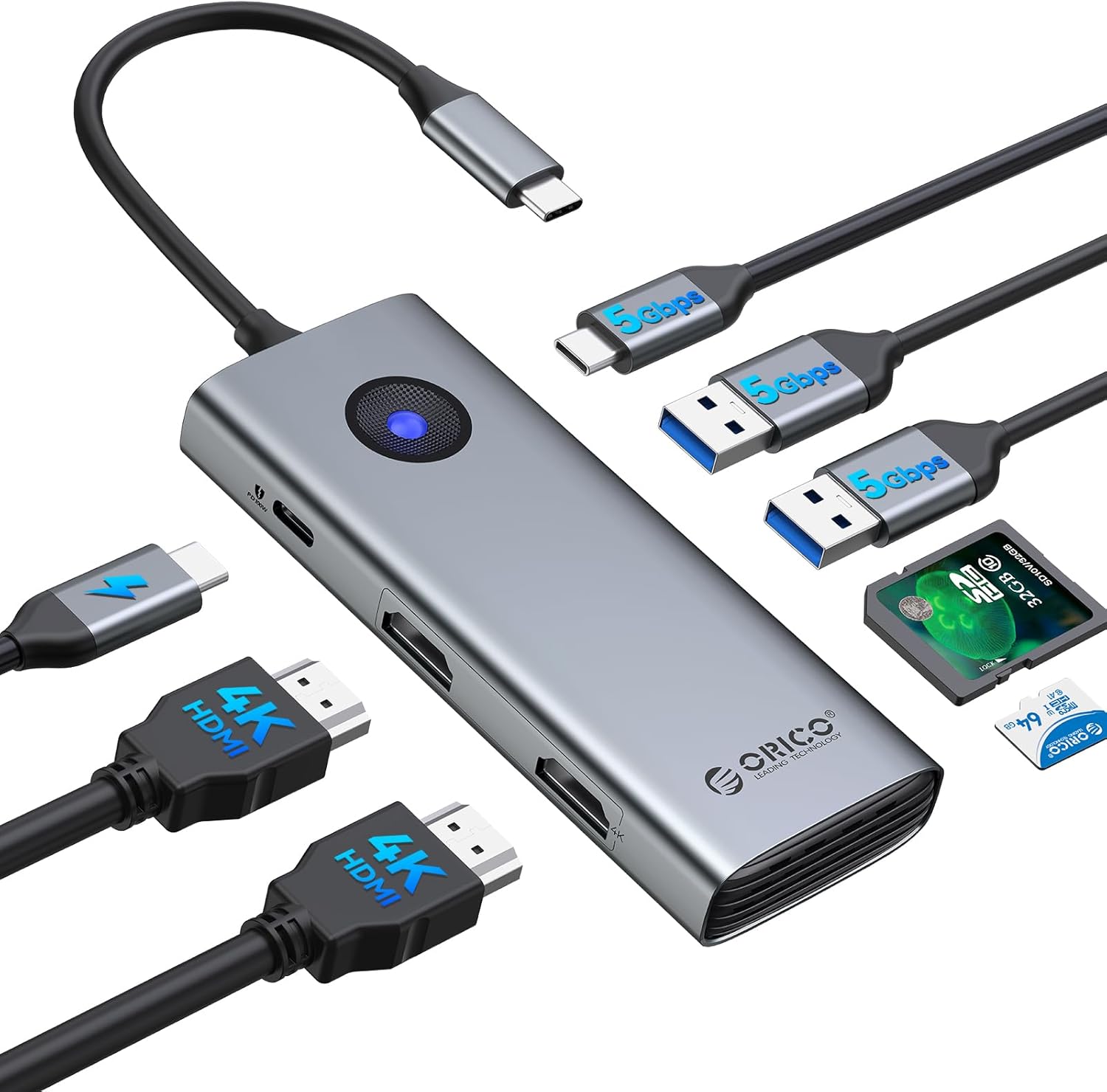 ORICO USB C Docking Station Dual HDMI,8 IN 1 USB C Hub mit 2 HDMI 4K@60Hz,Dockin