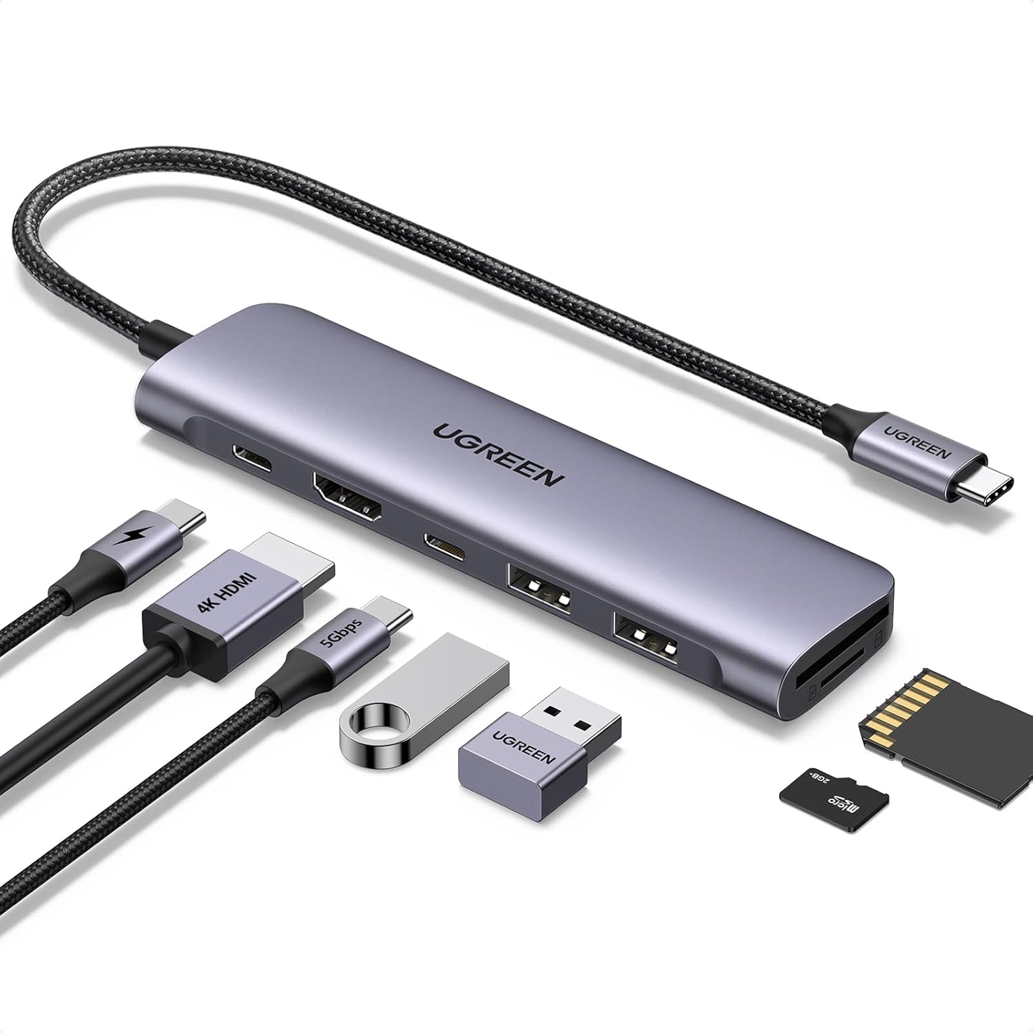UGREEN Revodok 1071 USB C Hub HDMI 4K, PD 100W, USB 3.0 Datenports, SD/TF Karten