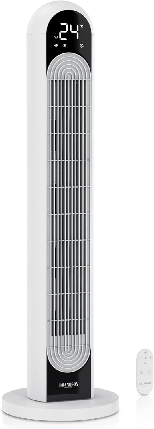 Brandson - DC Turmventilator sehr leise - Ventilator mit DC Motor Eco Design – Schlafmodus - 12 Geschwindigkeitsstufen – 4 Modi normal Natur Schlaf Au