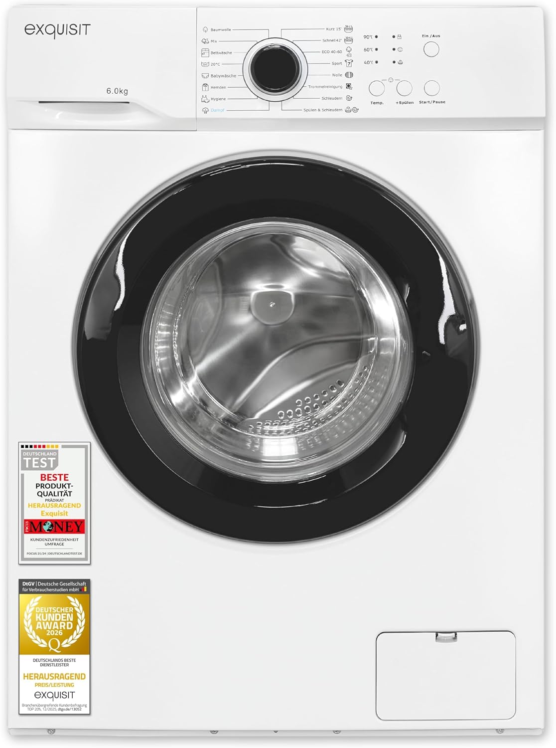 Exquisit Waschmaschine | 6 kg Nennkapazität, 1000 U/Min, Energieklasse A, 76 dB(