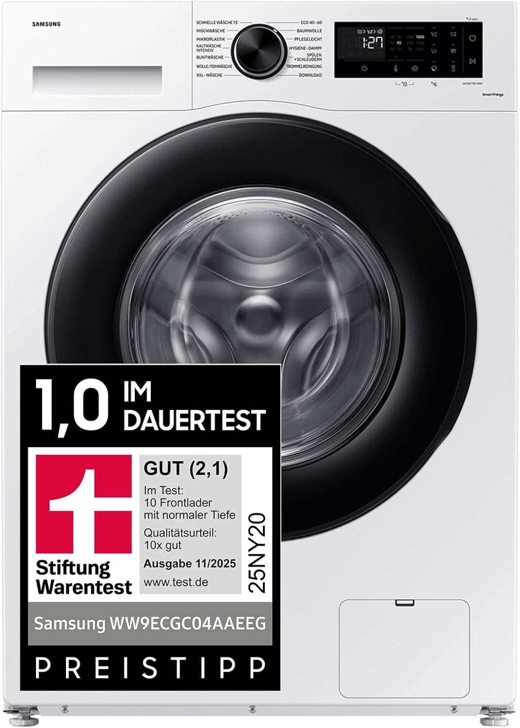 Samsung Waschmaschine, 9 kg, 1.400 U/min, EEK: A, Mikroplastik-Programm, Ecobubb