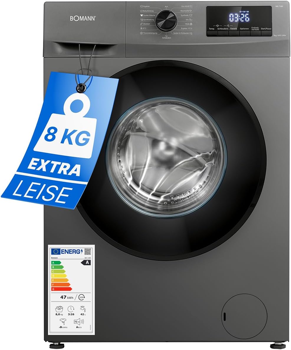 Bomann® Waschmaschine 8kg | max. 1400 U/min | 10 Jahre Motor-Garantie | robuster