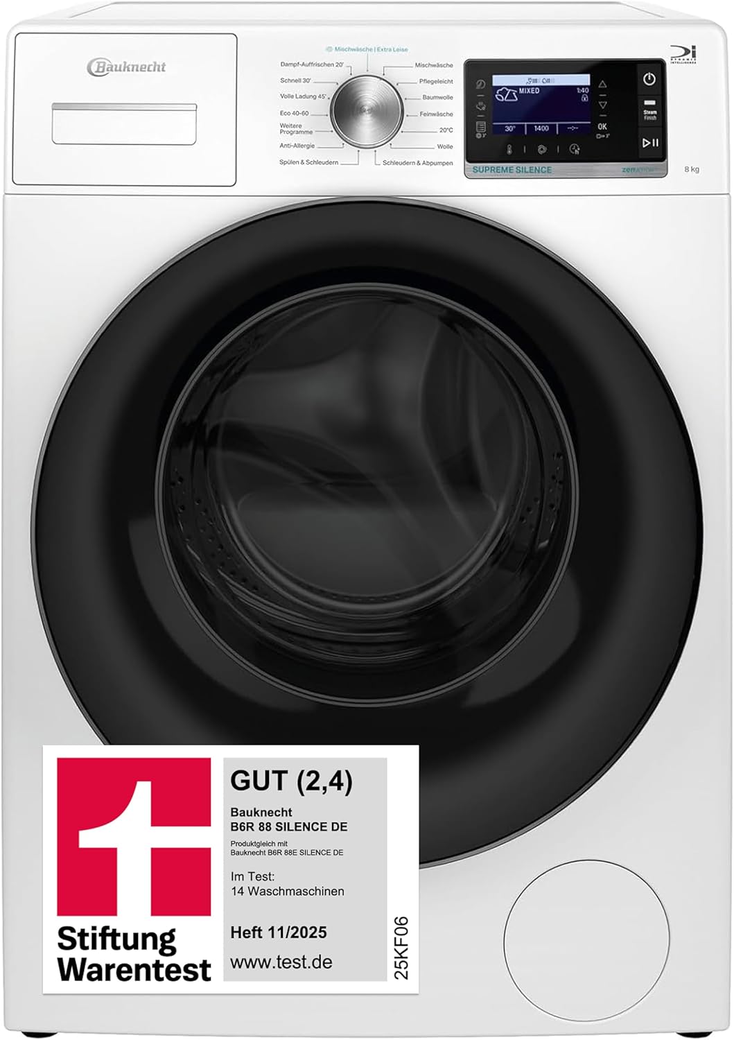 Bauknecht Waschmaschine 8kg, Stiftung Warentest GUT (2,4)*, Supreme Silence, EEK