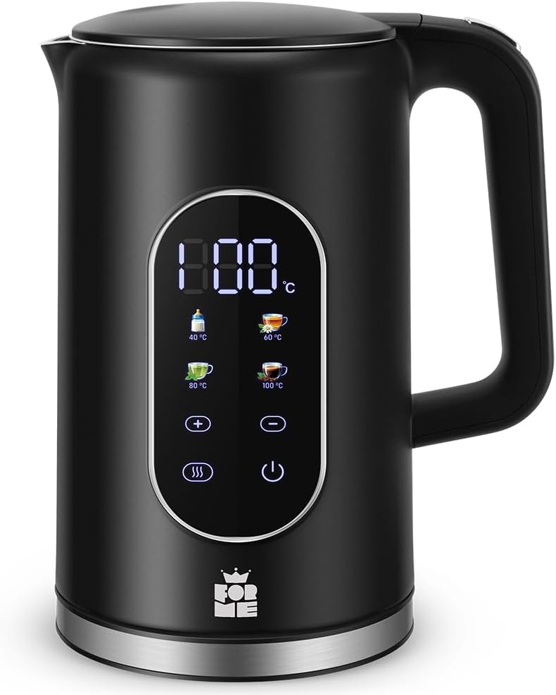 ForMe Edelstahl Wasserkocher 1,7 L mit Temperatureinstellung Temperaturwahl 40-100°C I LED Digitale Temperaturanzeige I Temperatur Einstellbar Kessel 
