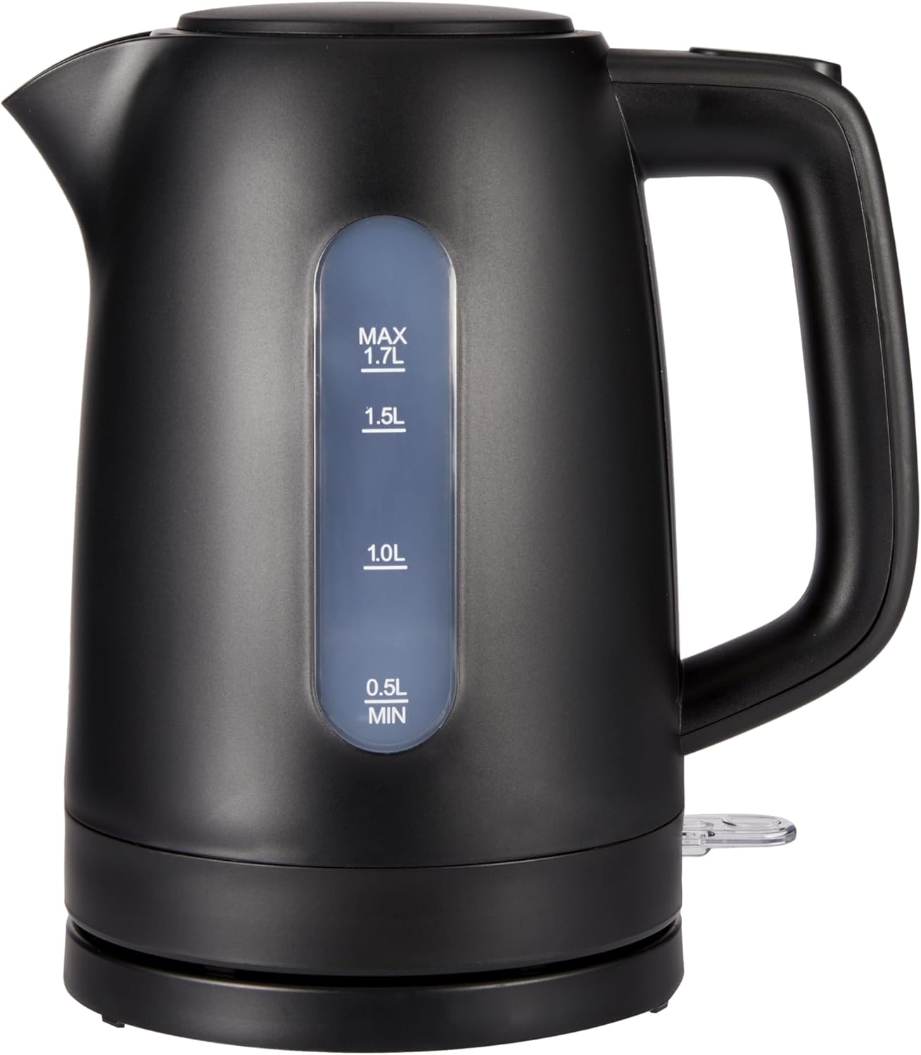 Amazon Basics Wasserkocher 1,7L, 2200 W, BPA-frei mit 360° Basis, Automatische Abschaltung und Herausnehmbarem Kalkfilter, Mattschwarz