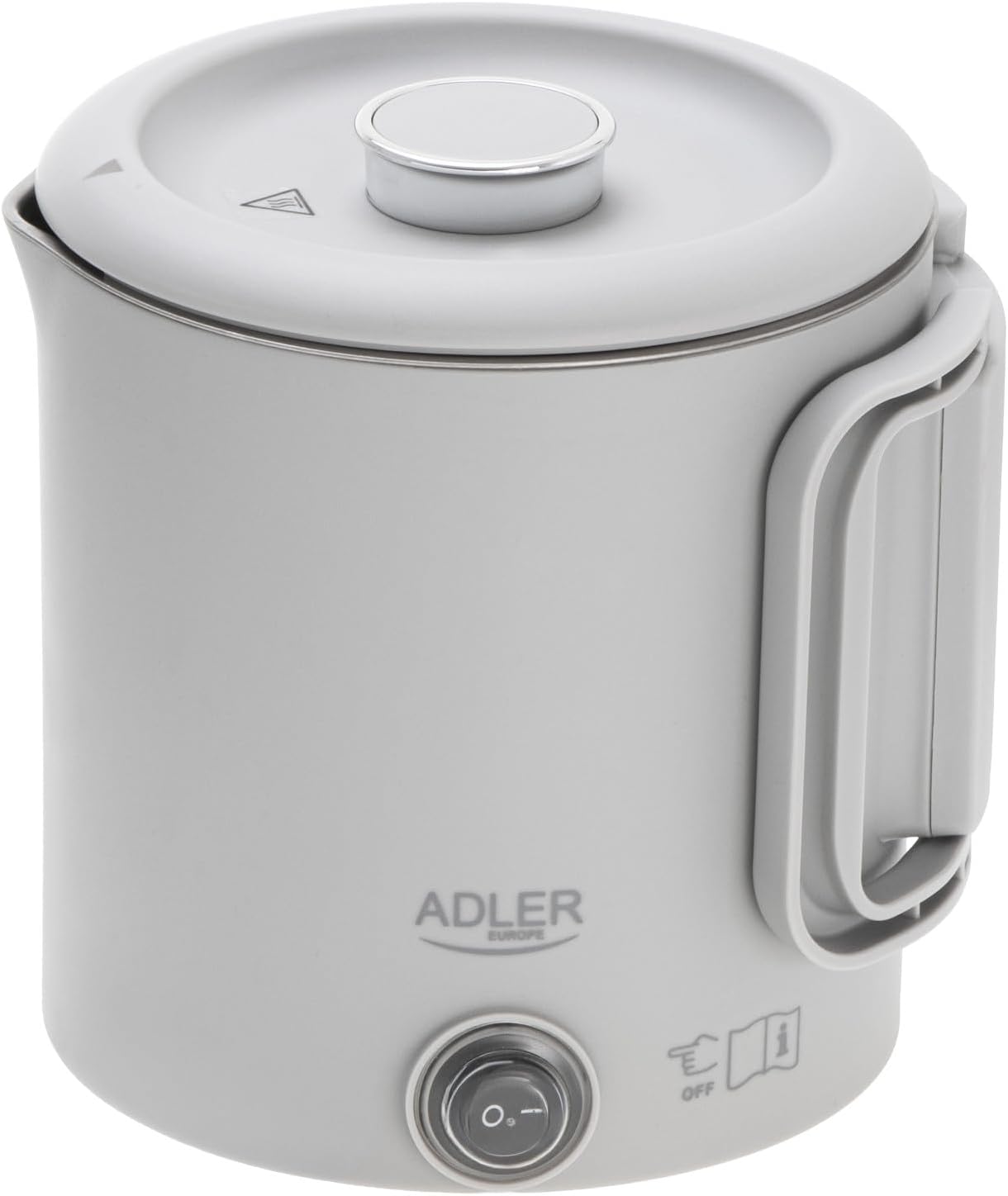 Adler Kompakter Reisewasserkocher 0,8 l 650 W | Klappbarer Griff Doppelte Edelstahlgehäuse 360° drehbarer Sockel Automatische Abschaltung Grau Typ E/F