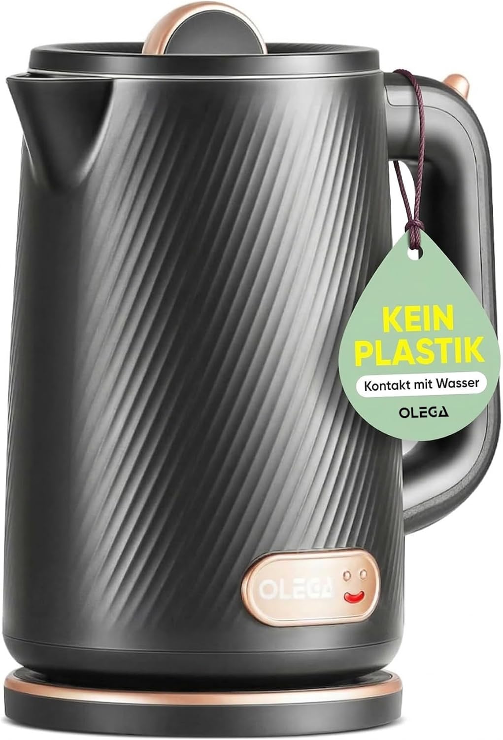 OLEGA Wasserkocher - 1800W Schnellaufheizender Elektrischer Teekessel BPA-freier 304 Edelstahl Elektrischer Wasserkocher mit Automatischer Abschaltung