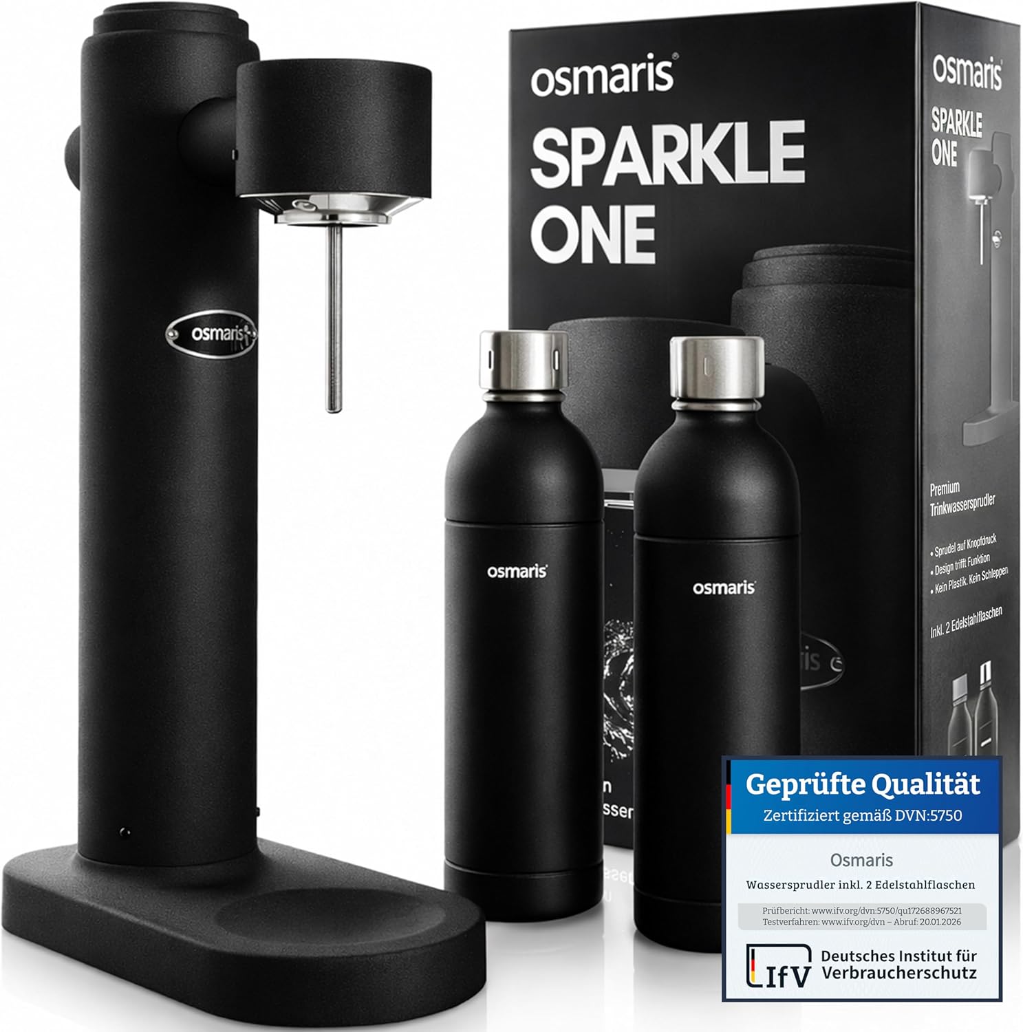 Wassersprudler aus hochwertigem Edelstahl - Design Soda Maker inkl. 2x 1,1 L Ede