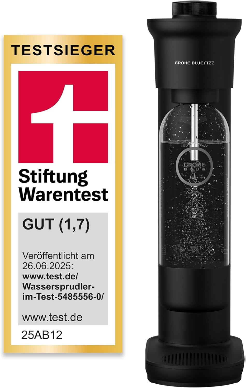 GROHE Blue Fizz, Wassersprudler Starter Set (3 einstellbare Sprudel-Stufen, ohne CO2 Flasche, 1x 0,85l Wasserflasche + Reinigungspulver), schwarz, 319