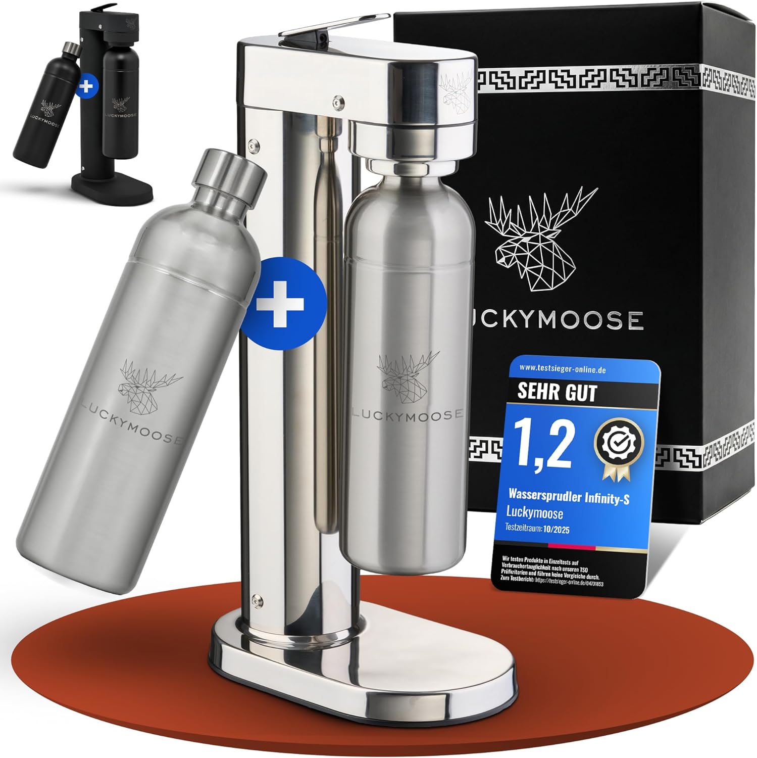 Infinity-S Wassersprudler aus hochwertigem Edelstahl (Silver/Silver) – inkl. 2x 