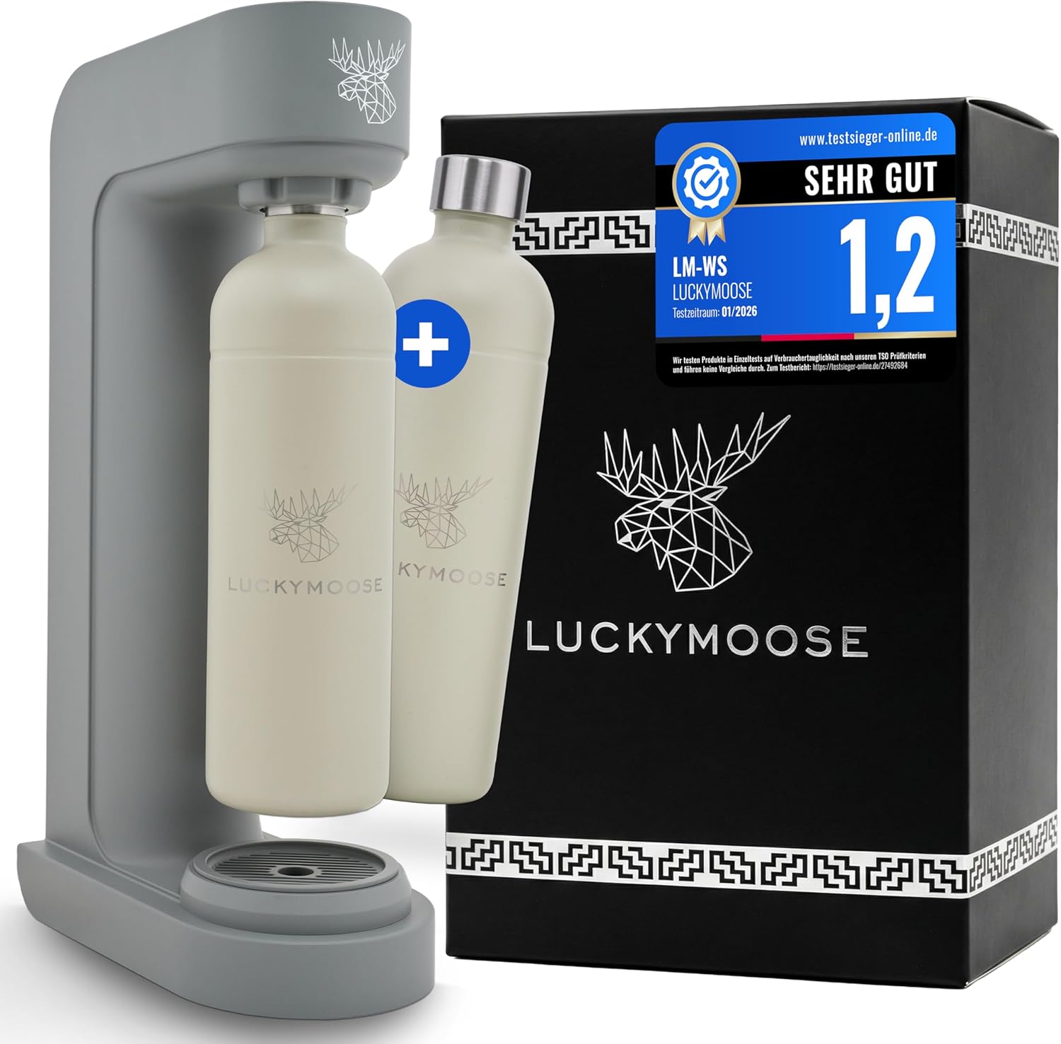 Infinity Wassersprudler mit 2x 1,25L langlebigen, spülmaschinenfesten Edelstahlflaschen – CO₂-sparende Sprudelwasser Maschine – Kompatibel mit den bla