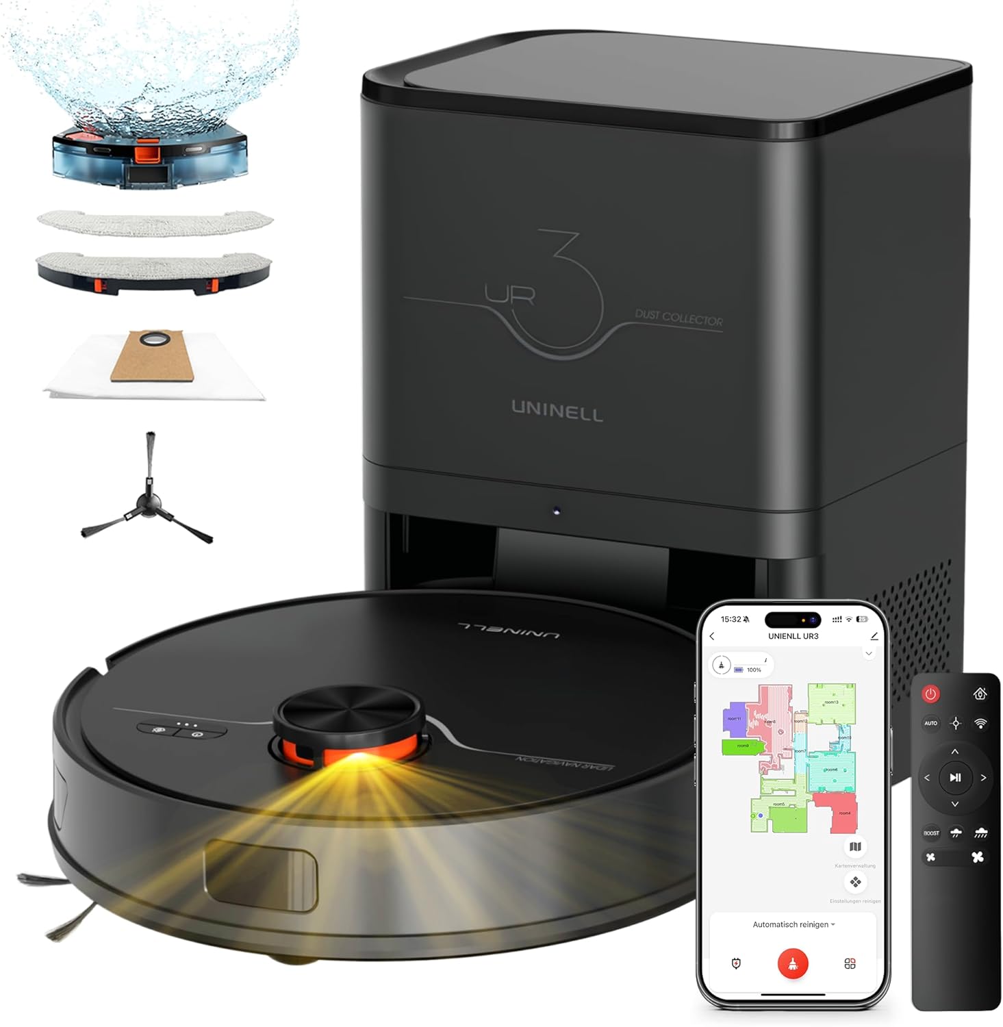 Saugroboter mit wischfunktion 7000Pa, Staubsauger Roboter mit Absaugstation 3.5L,180Min Laufzeit,LiDAR Navigation,Roboterstaubsauger für Tierhaare Tep